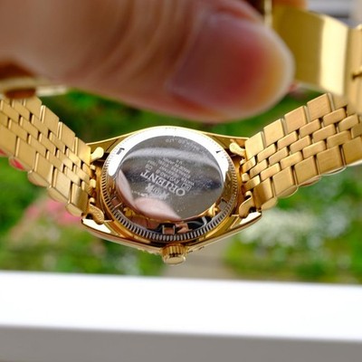 out sona様 ゴールドシャビー フレーム アレンジ ♪ RARE Orient President Gold SEV0J001W Automatic Sapphire Crystal