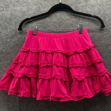 Lili Gaufrette Ruffle Tiered Skirt Girls 8 Pink Cotton Pull On Made In France