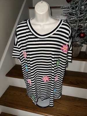 BLUMIN Boutique Crochet Floral Striped Blouse Top Shirt 3XL  BID 4 CHARITY 355