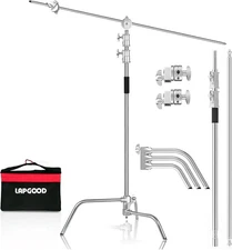 Heavy Duty C Stand 10.8ft/330cm with Boom Arm Sandbag Grips, 10.8ft, Silver 