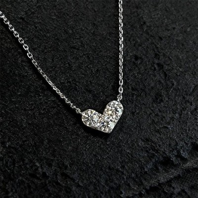 1.2ct Heart Love Moissanite 925 Silver Dainty Pendant Necklace 18'' WG Gift