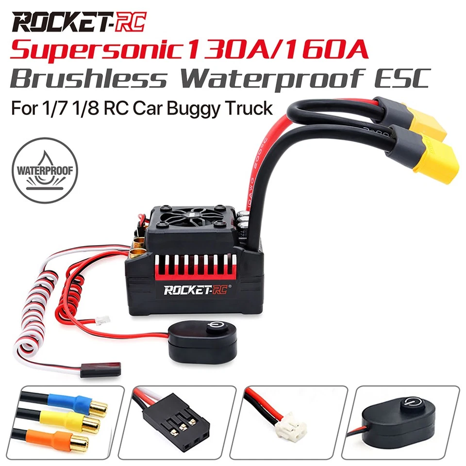Rocket RC 130A/160A Bürstenloser ESC Wasserdicht für 1/7 1/8 RC Auto Buggy Truck - Bild 3 von 4