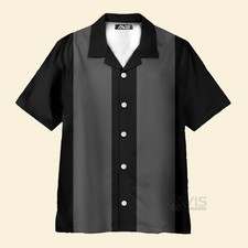 50s Bowling Style Grey Black  Hawaiian Shirt