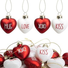 Watayo Valentine's Day Heart Glass Ornaments for Tree, 1.9" 12 Pcs Letter Style