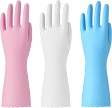 Rubber Cleaning Gloves - 3 Pairs Latex Free Kitchen Cleaning Gloves with Cotton