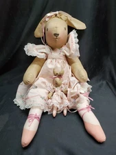 Bunny Rabbit ballerina doll Flop Ears Handmade Folk Art 18" dress
