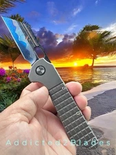 Brass Brigade Grant Gripper Modded Damascus  Wharncliffe Titanium Frag Timascus