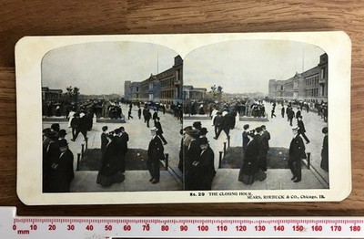 Vintage B&W Printed Sears Roebuck Chicago IL Stereoview #29 CLOSING HOUR