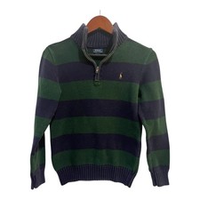 Polo Ralph Lauren Boys Quater Zip Green Navy Stripe XL 18/20