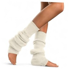 Lambswool Winter Ribbed Leg Warmers Natural Wool Footless Long Socks 1 Cream