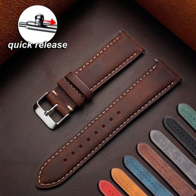 Quality Crazy Horse Cowhide Watch Strap Quick Release Leather Band 14-24
