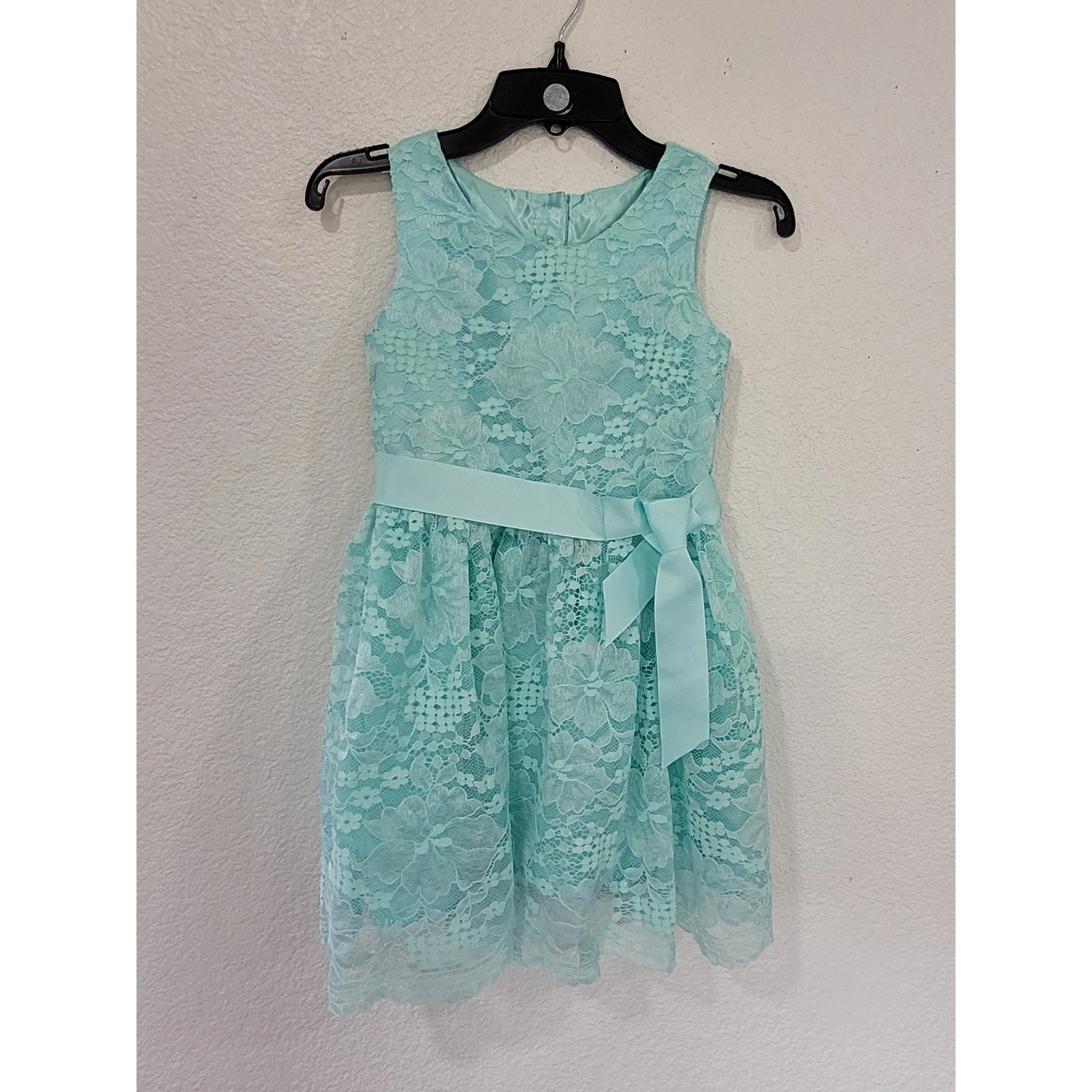 The Children's Place Girls Aqua Mint Floral Lace Sleeveless Party Dress 6 #1