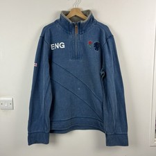 Fat Face Jumper Mens Large Blue 1/4 Zip Airlie Style England Cotton Sweatshirt