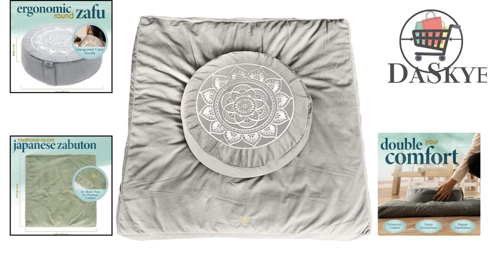 Lujoso juego de cojines de meditación de terciopelo con trigo sarraceno para máxima comodidad Foto 2 de 4