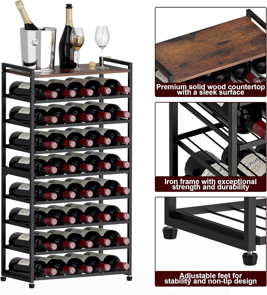 40 Bottle Wine Rack Freestanding Floor, 8-Tier Wine Storage Racks
