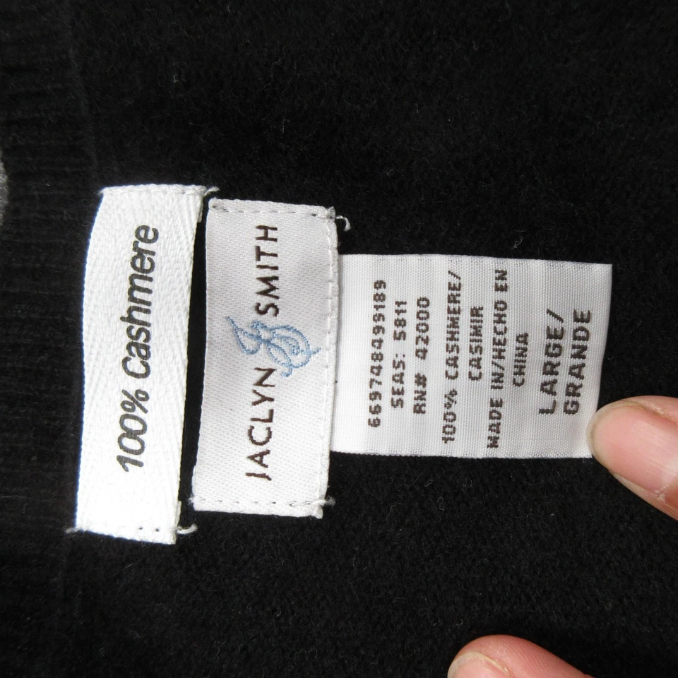 Suéter Jaclyn Smith Mujer Grande Negro 100% Cachemira Cuello en V Pullover Tejido Suave Foto 4 de 4