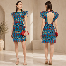 Red Valentino Open Back Flutter Sleeve Mini Dress Azure Size AU 10 RRP $1280