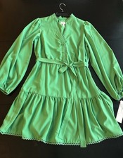 New Adrianna Papell Long Sleeve Scallop Trim Short Dress 10 Green