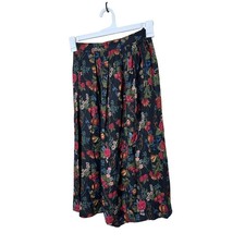 Vintage Susan Bristol Petite Pleated Floral Midi Skirt Size 4 Black Red Blue