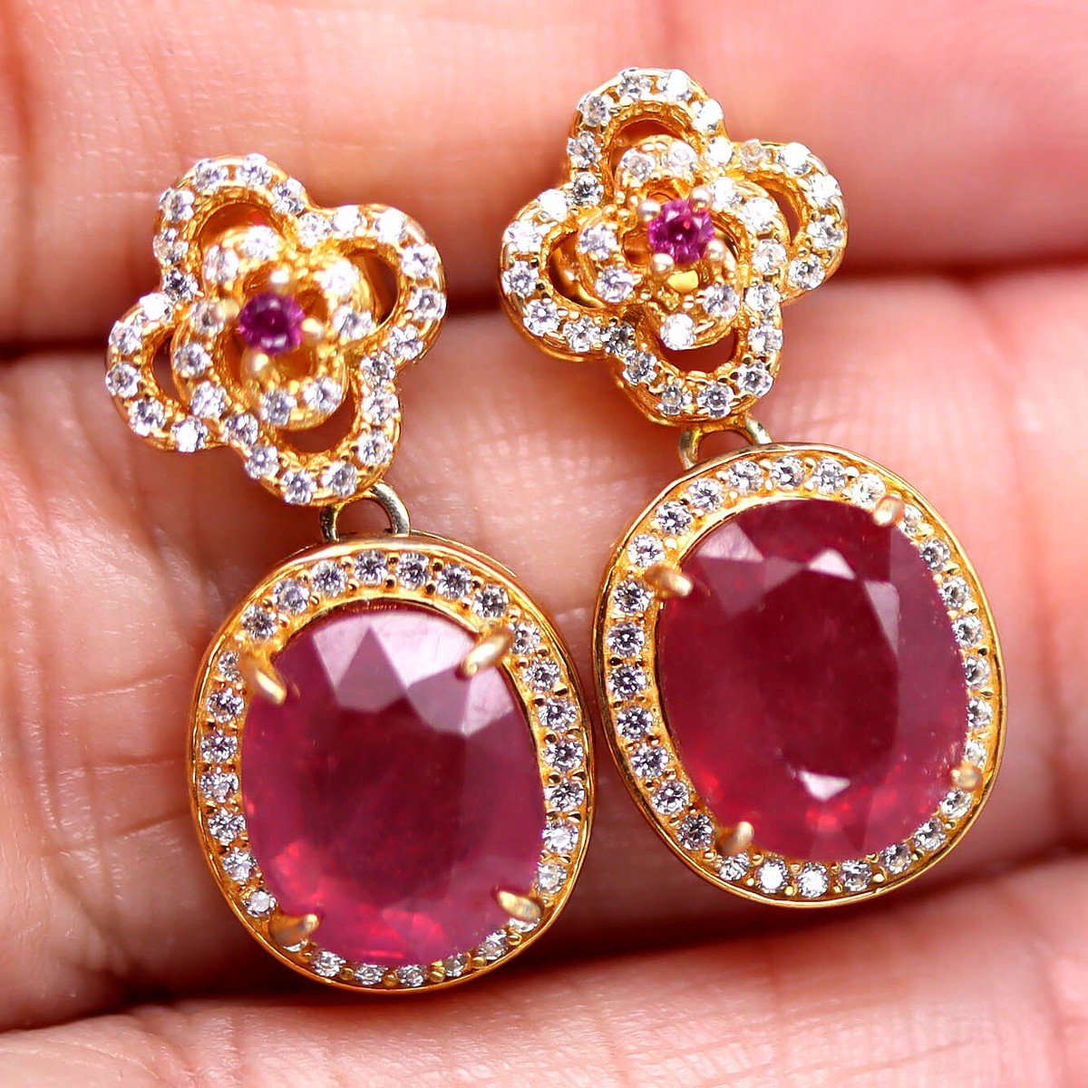 Ruby♥୨୧˙˳⋆﻿　　0118 925 Sterling Silver 18K Gold Plated 8 x 10 MM. Red Ruby