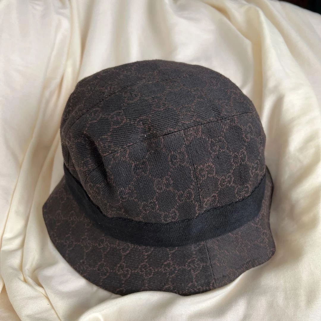 GUCCI Bucket Hat Interlocking GG Logo Pattern Brown Canvas Size S