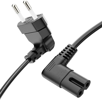 3m Netzkabel Strom Kabel 90° Eurostecker Typ C CEE7/16 90° Gerätebuchse C7 Black