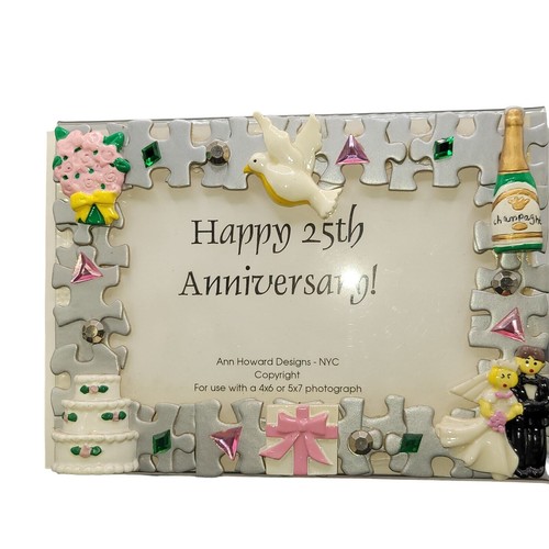 25th Wedding Anniversary ~ Ann Howard Designs NYC Handcrafted frame on acrylic - Afbeelding 1 van 8