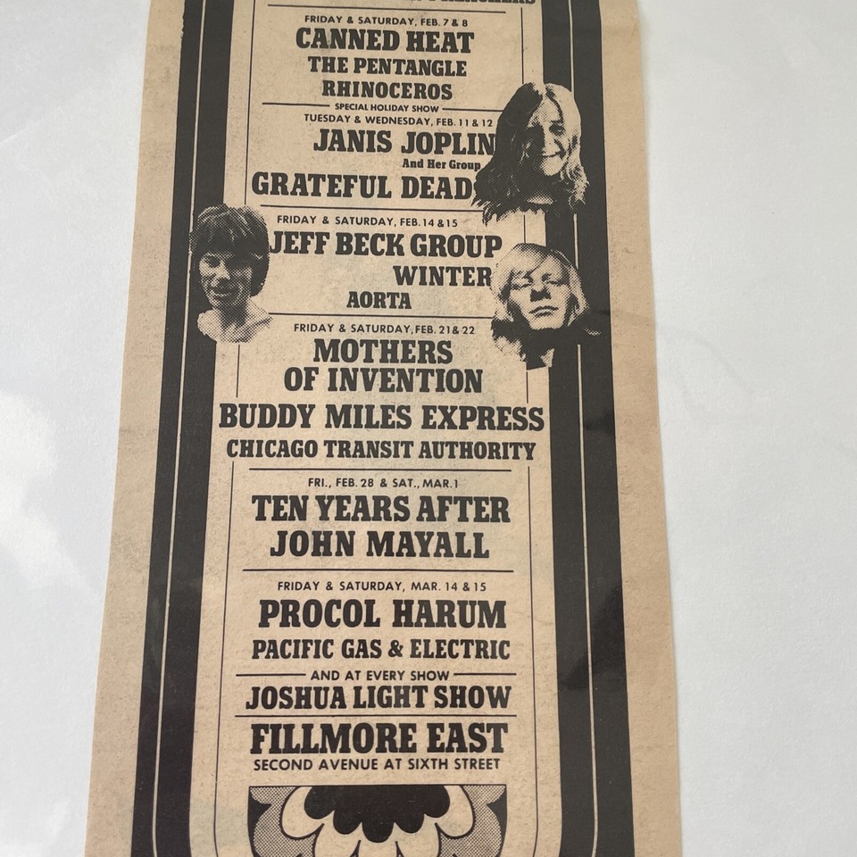 1969 Fillmore East Led Zeppelin, Janis Joplin, Grateful Dead, Concert