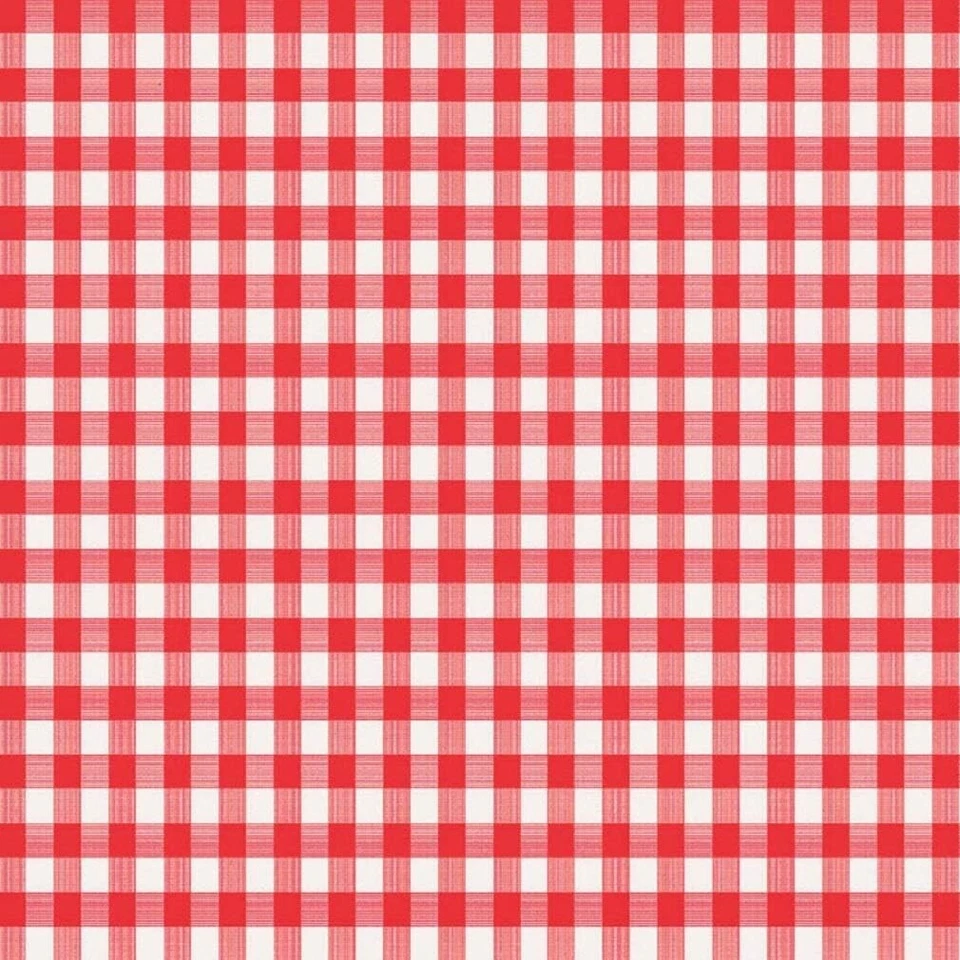 Disposable Tablecloth 54'' D Round Vinyl Red/White Checkered, Magic Cover (2-PK) - Image 4 of 4