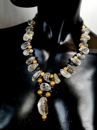 luxury jewelry necklace pendant vintage stone pearl drop collar crystal rock bib - Picture 9 of 24