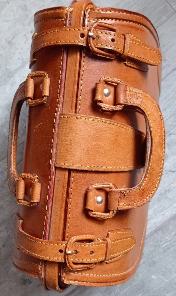 Sac à main vintage cuir marron naturel petit bagage à main vintage style médecin - Photo 3/4