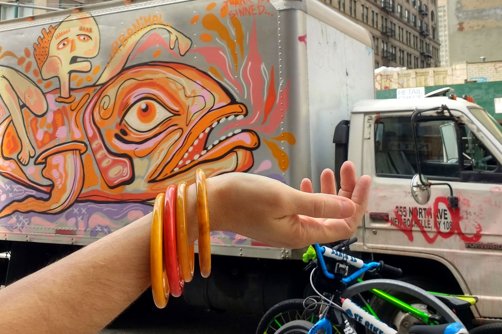 Vintage Stackable Bangle Bracelet, Yellow Bakelit… - image 2