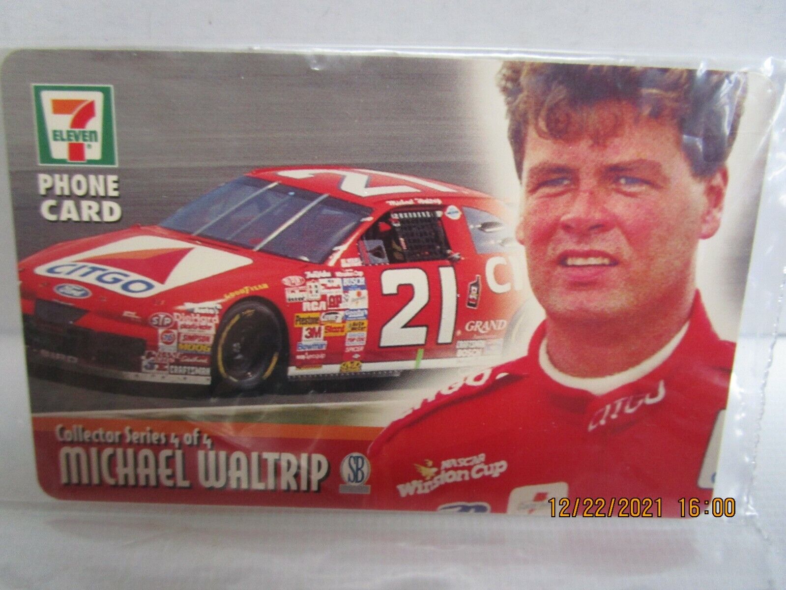 7-ELEVEN FRONTIER 5 MIN PHONE CARD 1996 NASCAR MICHAEL WALTRIP  PLASTIC SLEEVE