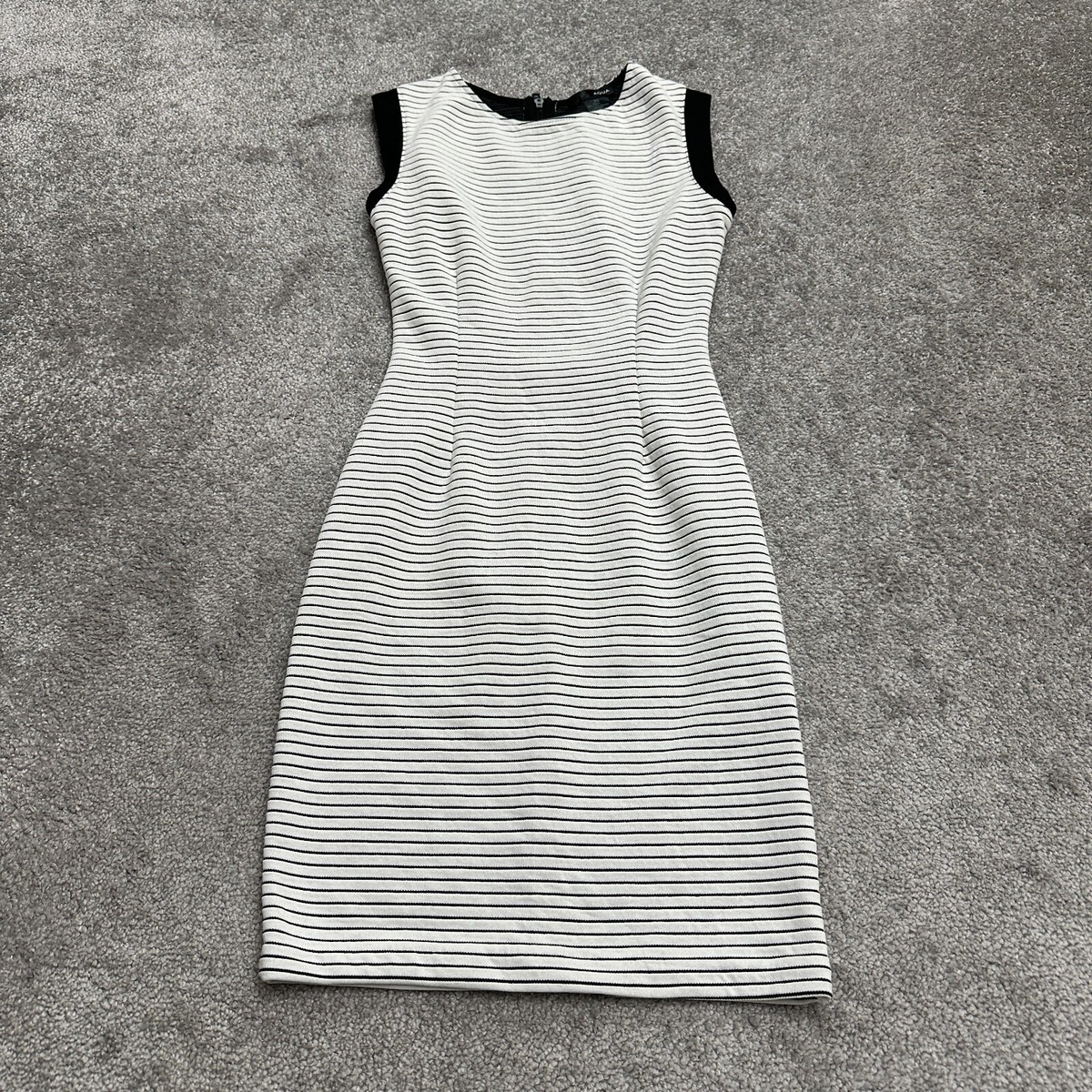 Aqua By Bloomingdale's Bodycon Midi Dress Women XS White Black Stripe Sleeveless Aqua By Bloomingdale's Bodycon Midi Dress Women XS White Black Stripe Sleeveless