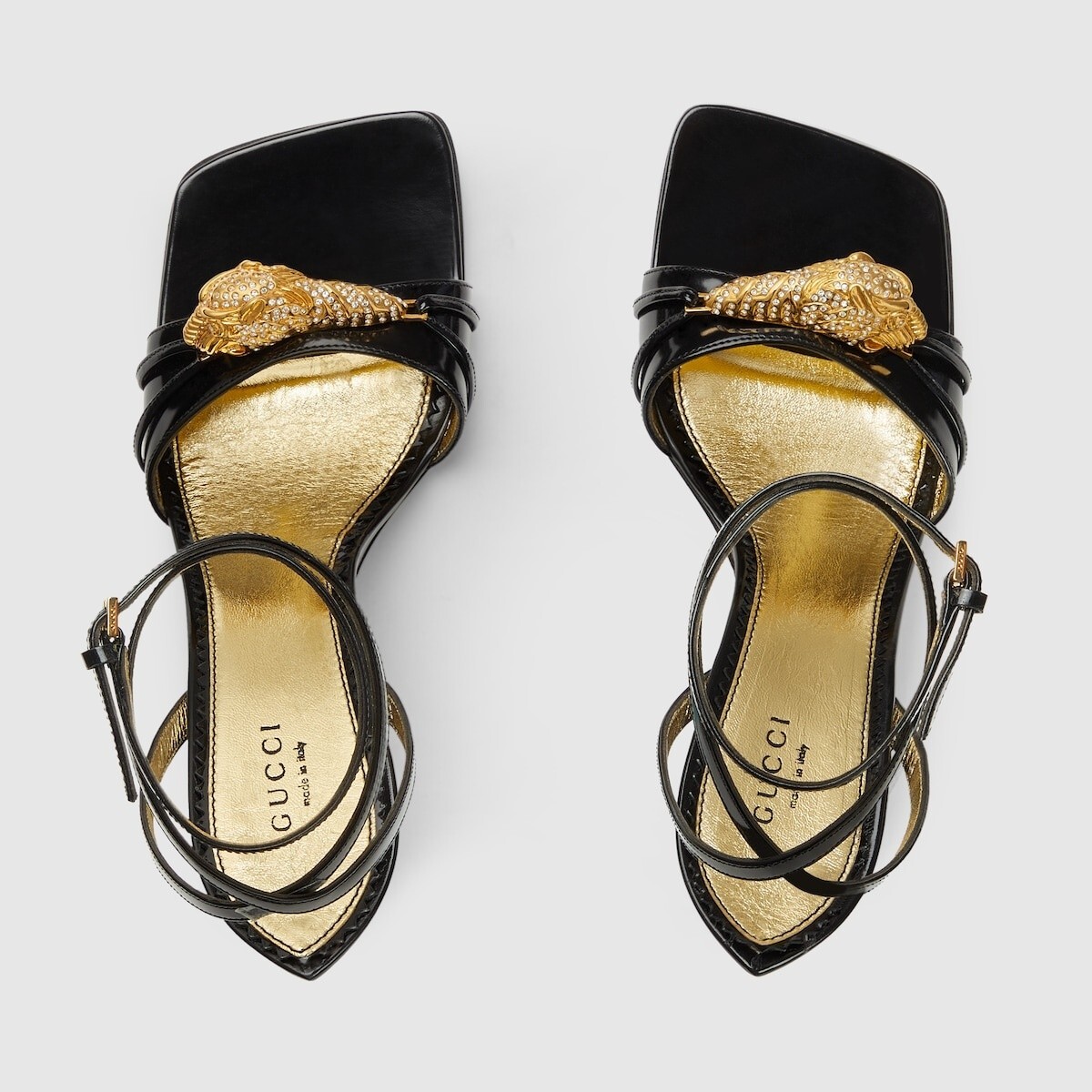 NIB Gucci black patent leather tiger head wedge sandals IT NIB Gucci black patent leather tiger head wedge sandals IT