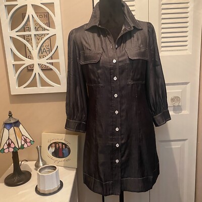 shein denim shirt dress SHEIN Women's Casual Loose Short Sleeve Blue Denim Shirt Dress,S