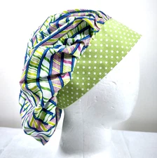 Bouffant Scrub Cap Chemo Hat Chef Handmade Cotton Green Polka Dots 23.5” - 33.5”