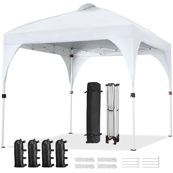 TOPEAKMART Pop Up Canopy Tent, 8x8ft Portable Instant Adjustable Canopy with Wheeled Bag