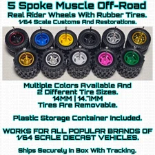 5 SPOKE MUSCLE Off-Road Real Rider Wheels Rubber Tire For 1/64 Scale Custom Hot