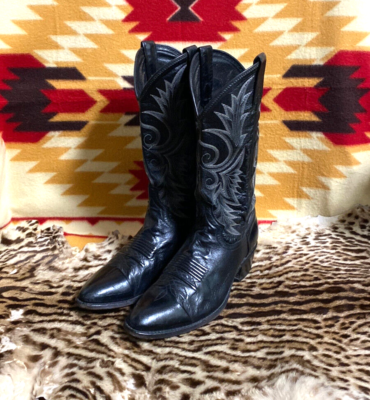 あさん　専用Vintage Dan Post Western Boots MEN'S VINTAGE DAN POST SHINY BLACK LEATHER WESTERN COWBOY BOOTS