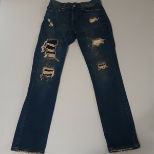 Levis 511 Mens Jeans 33 x 34 Dark Wash Blue Skinny Slim Fit Distressed  Holes | eBay