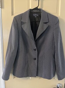 Womens Evan-Picone Suit Jacket Size 14 Black And White 