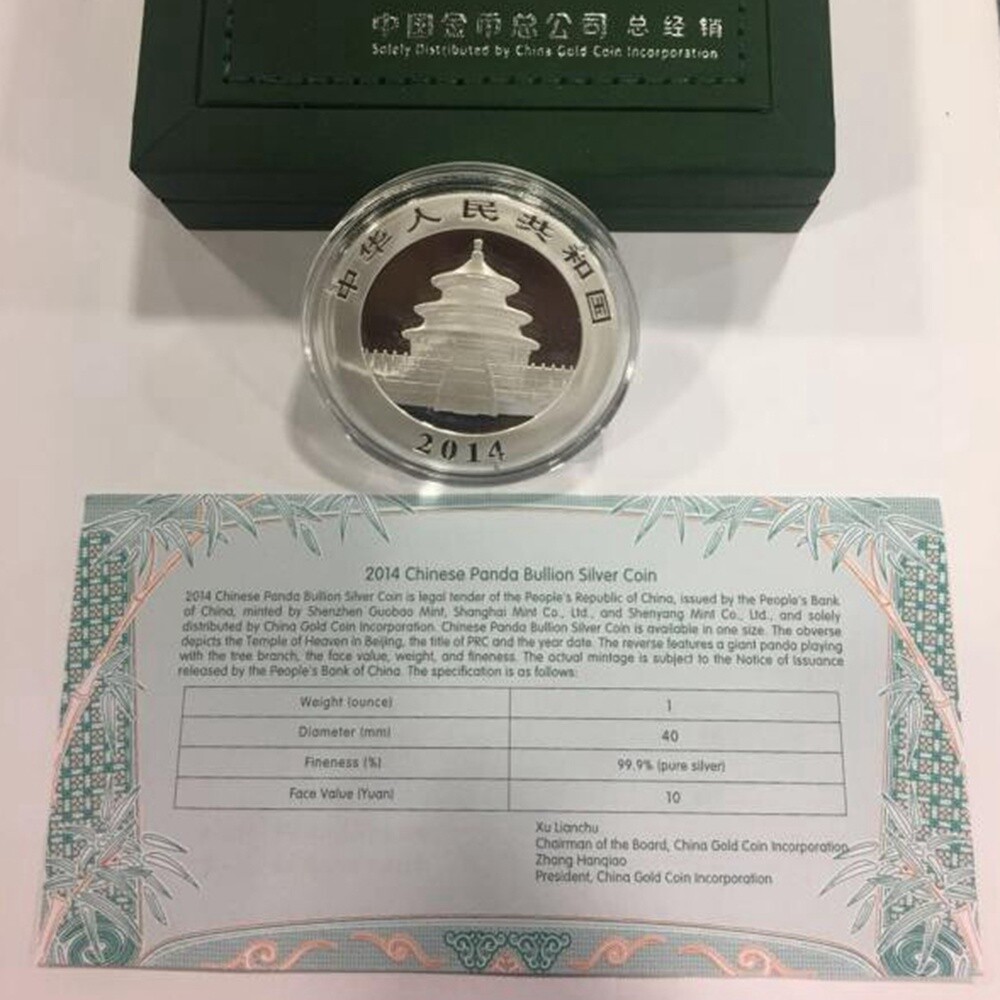 2014 1 Oz Silver Chinese Panda - 1 Oz Ag .999 Silver/In Slab/10 Yuan - Foto 5