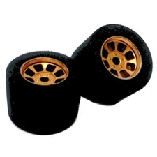 H R Racing HR1130 Nascar Rear Gold Wide Wheel w/ Foam Tire 2 1:24 Slot Car