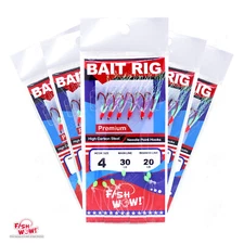 5pks Size 4 Fish WOW! Sabiki Rig w/ 6 Red hooks Mylar Skin Glow beads Piscatore 