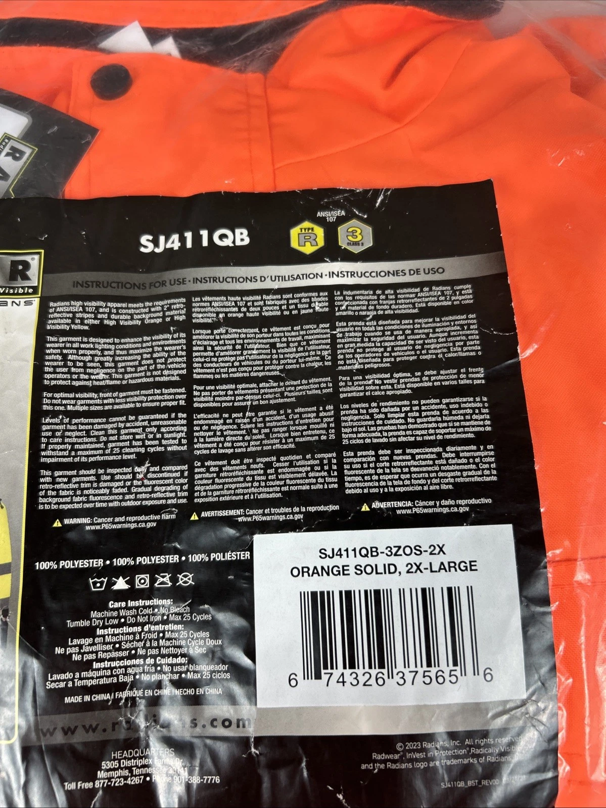 Radwear High Reflective Orange Parka -Size 2X 107 Compliant Sj411qb-3zos-2x image 2