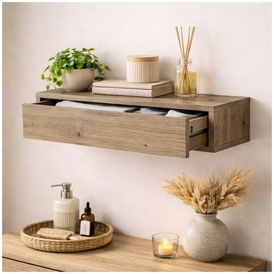 Wandregal mit Schublade 60 cm Artisaneiche Modernes Schweberegal HTI-Living