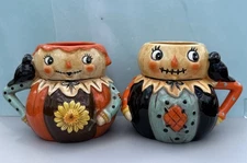 Johanna Parker Transpac MR. & MRS. SCARECROW Mugs Halloween Autumn Fall SET OF 2