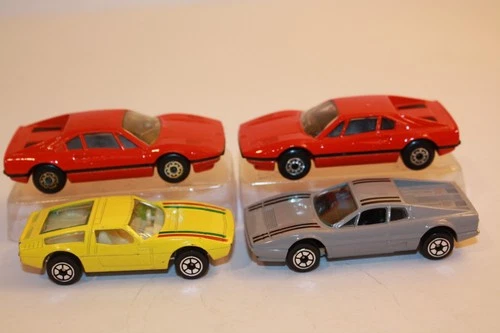 Four (4) Vintage 1980's Matchbox / Yatming Cars Ferrari 308 GTB & Maserati Bora