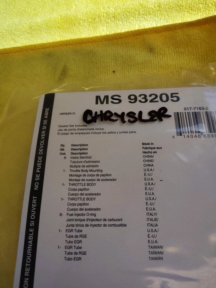 Fel-Pro Intake Manifold Gasket Set For Chrysler,Dodge,Jeep 4.7L - Image 2 of 2